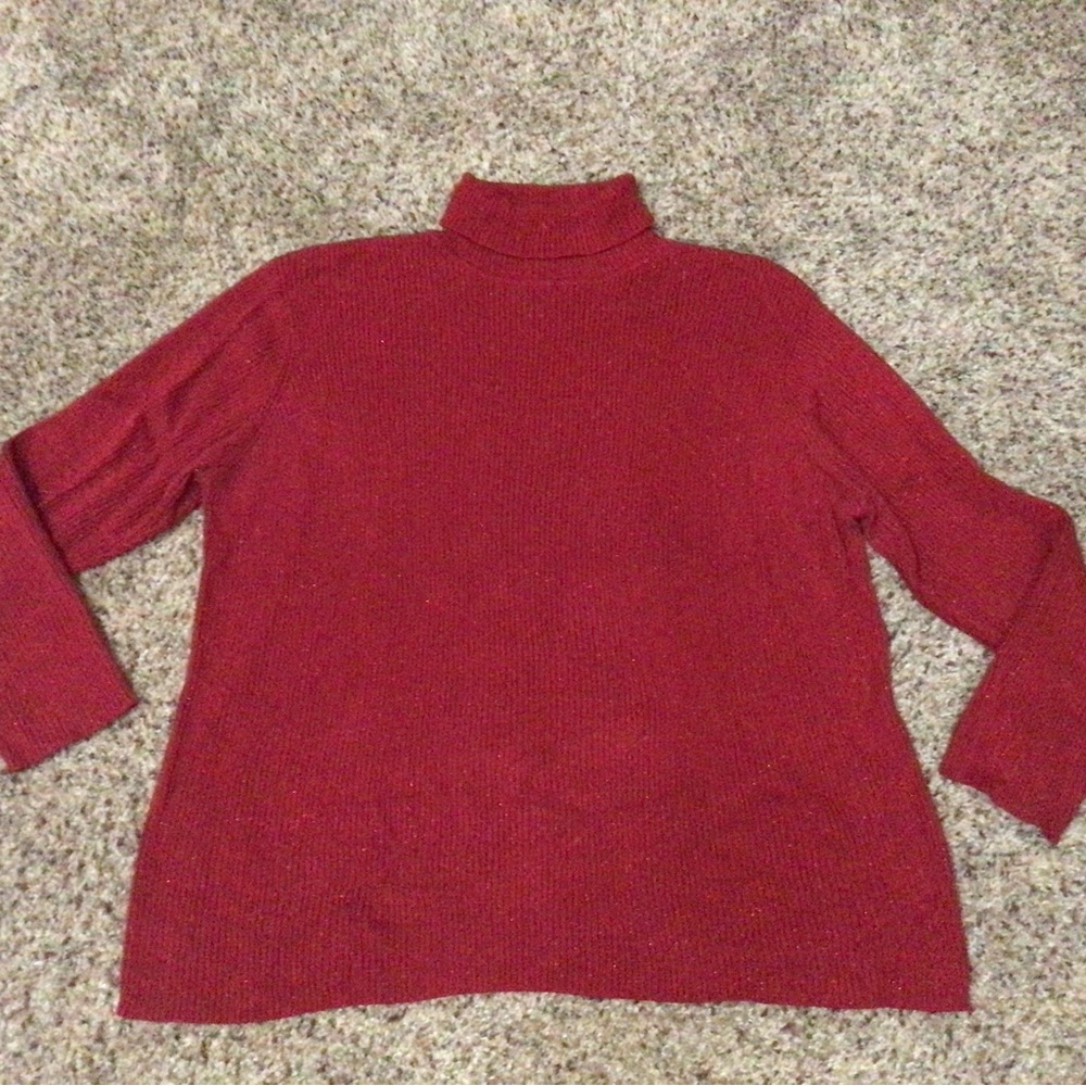 Women’s Red Turtleneck Sweater Metallic Glitter sz 2X